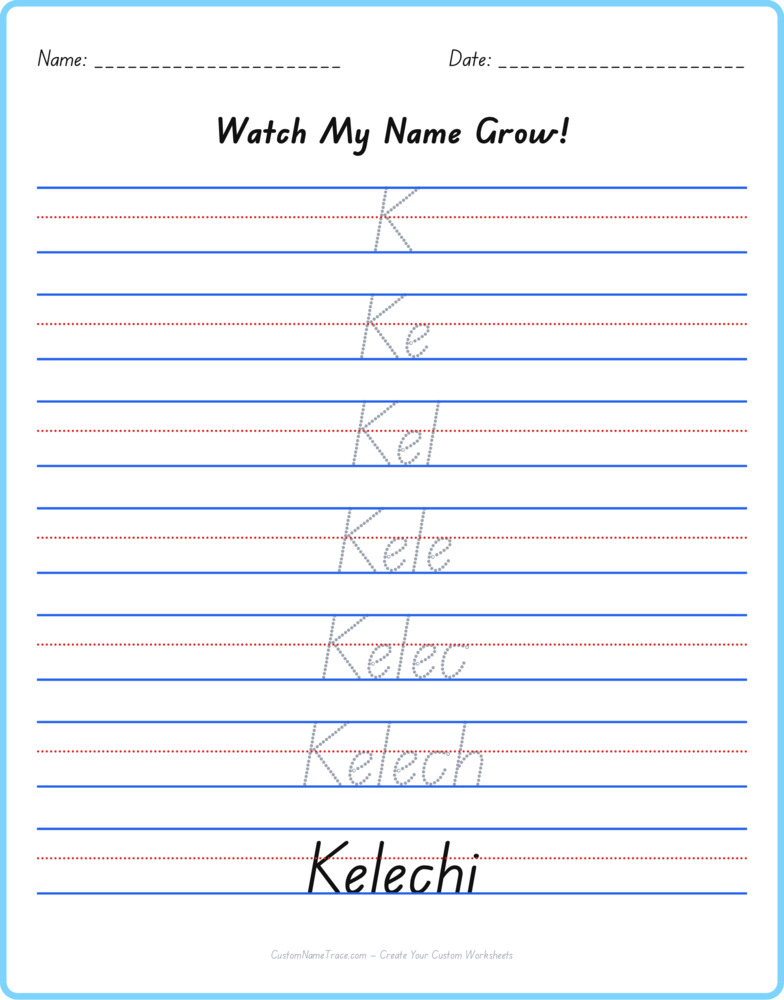 Free Kelechi custom name tracing - pyramid free worksheet