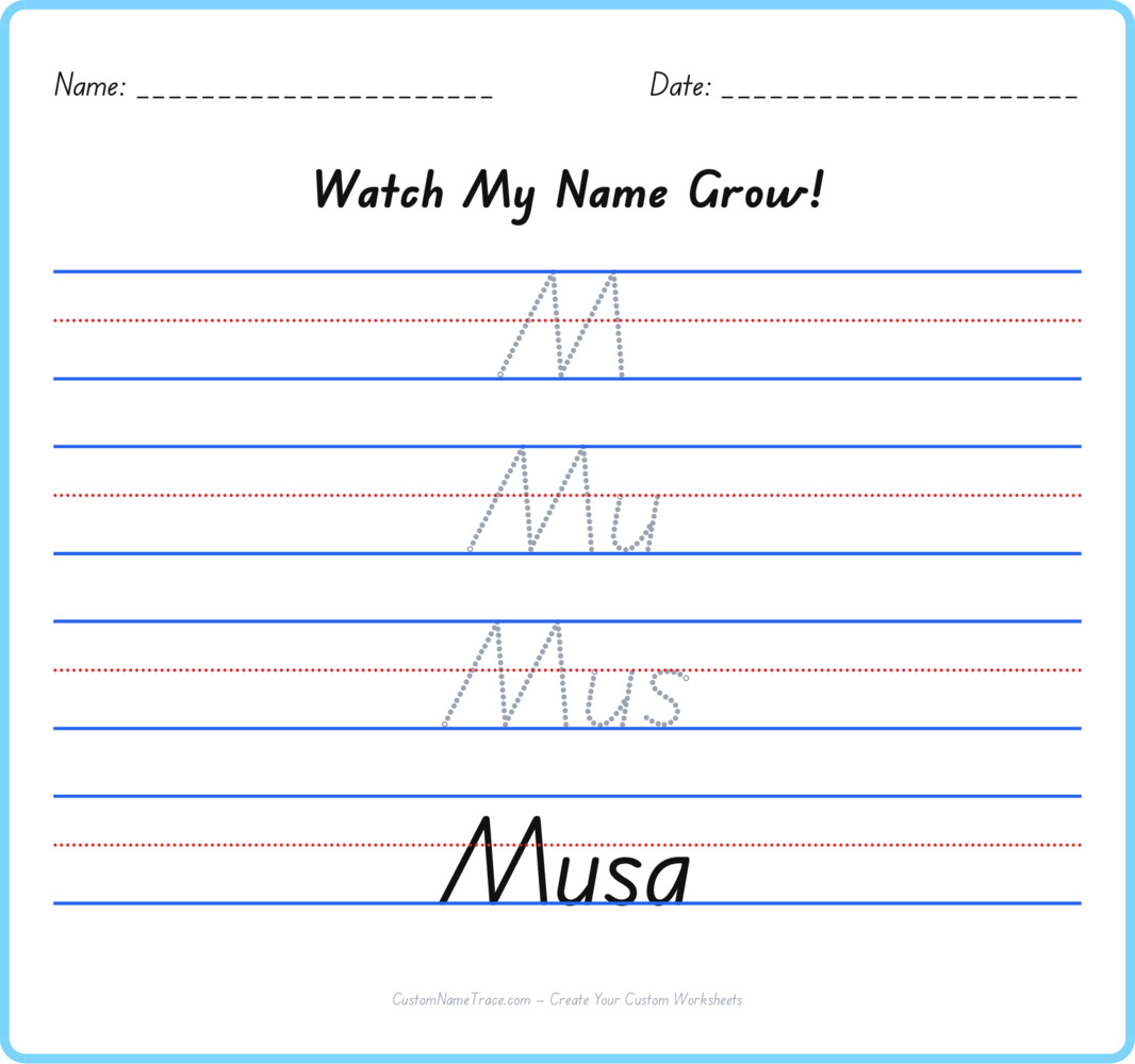 Free Musa custom name tracing - pyramid free worksheet