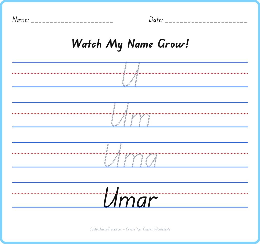 Free Umar custom name tracing - pyramid free worksheet