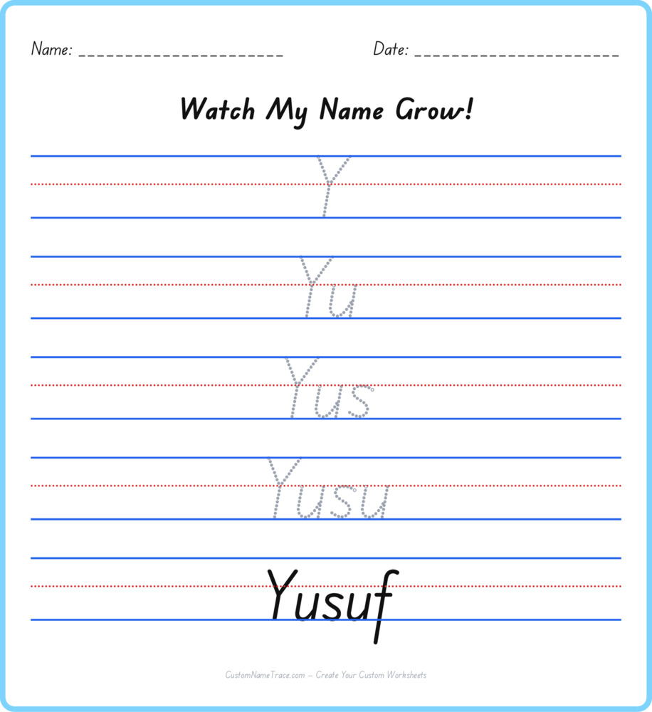 Free Yusuf custom name tracing - pyramid free worksheet