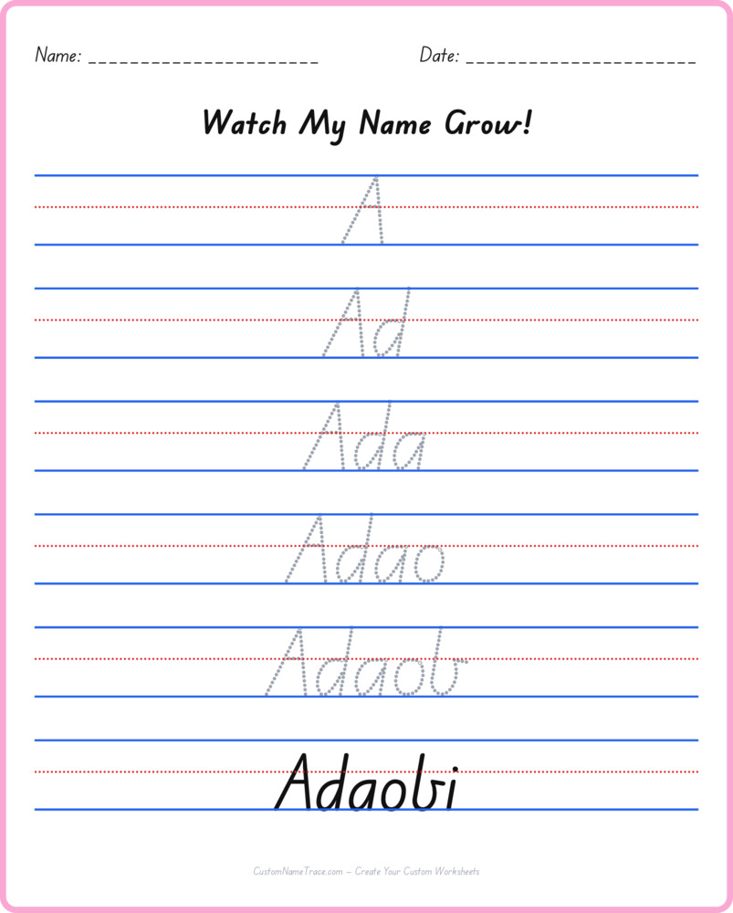 Free Adaobi custom name tracing - pyramid free worksheet