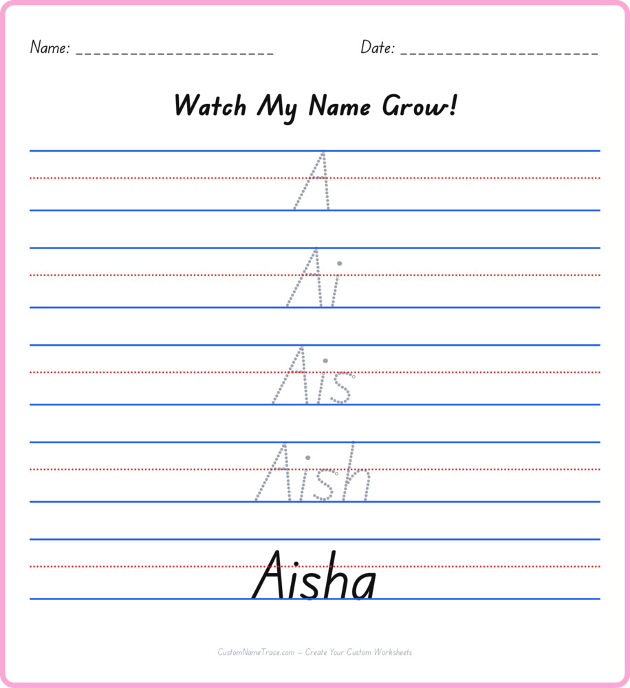 Free Aisha custom name tracing - pyramid free worksheet