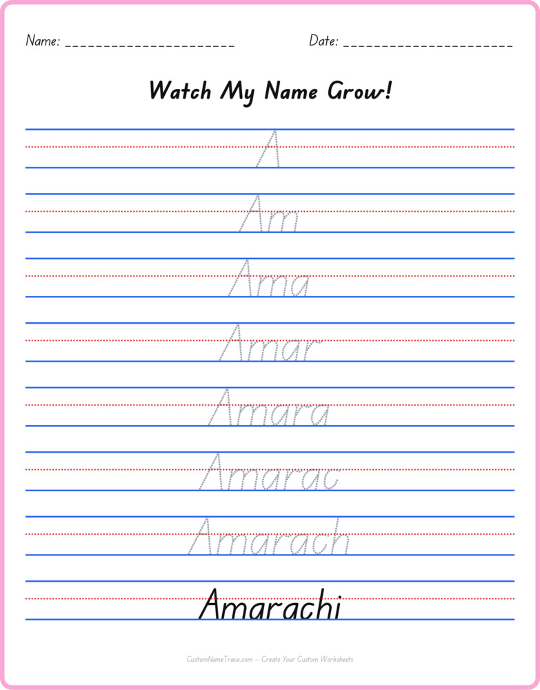 Free Amarachi custom name tracing - pyramid free worksheet