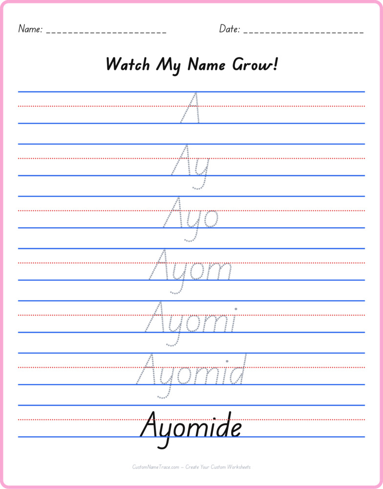 Free Ayomide custom name tracing - pyramid free worksheet