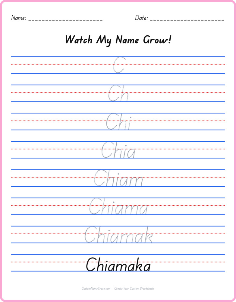 Free Chiamaka custom name tracing - pyramid free worksheet