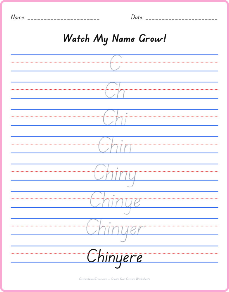 Free Chinyere custom name tracing - pyramid free worksheet
