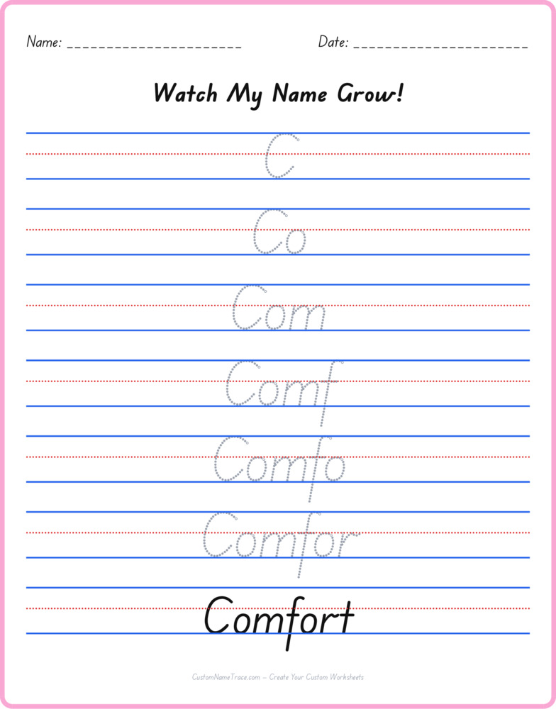 Free Comfort custom name tracing - pyramid free worksheet
