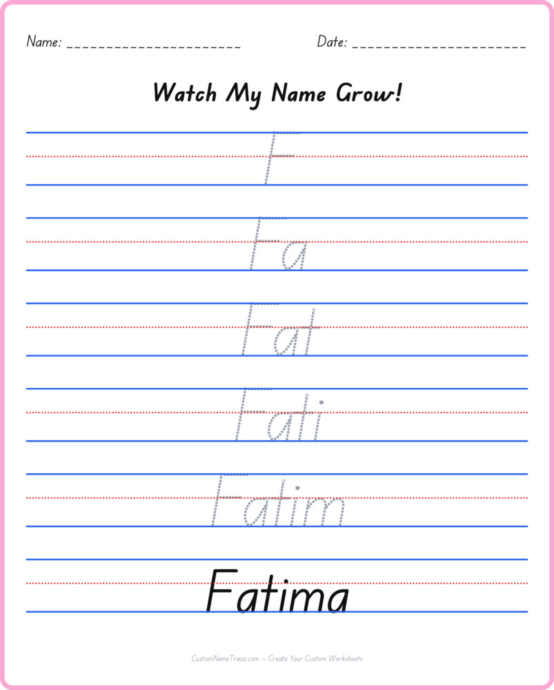 Free Fatima custom name tracing - pyramid free worksheet