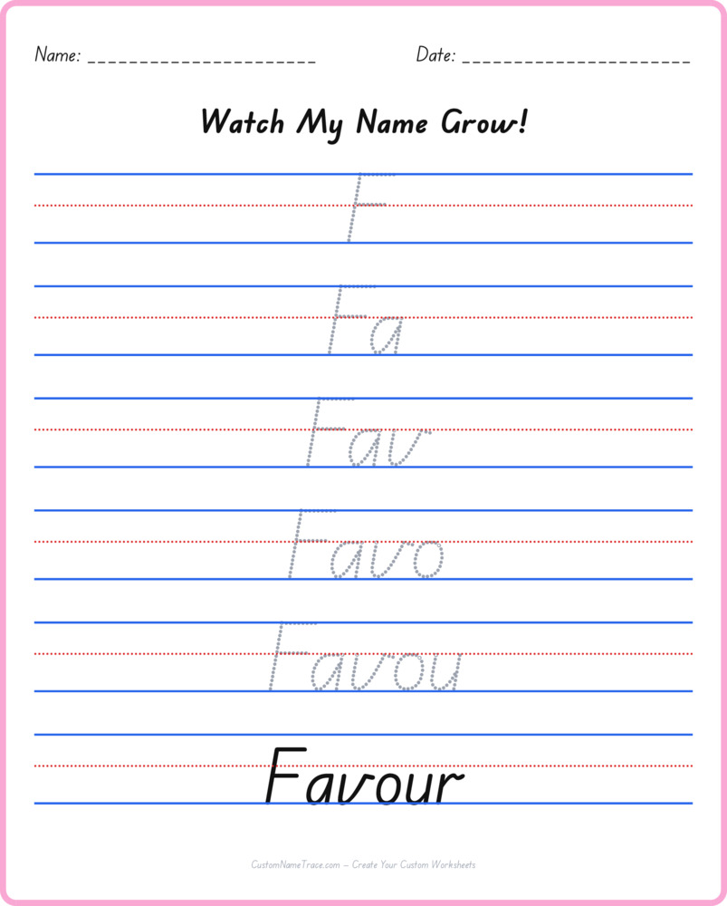 Free Favour custom name tracing - pyramid free worksheet