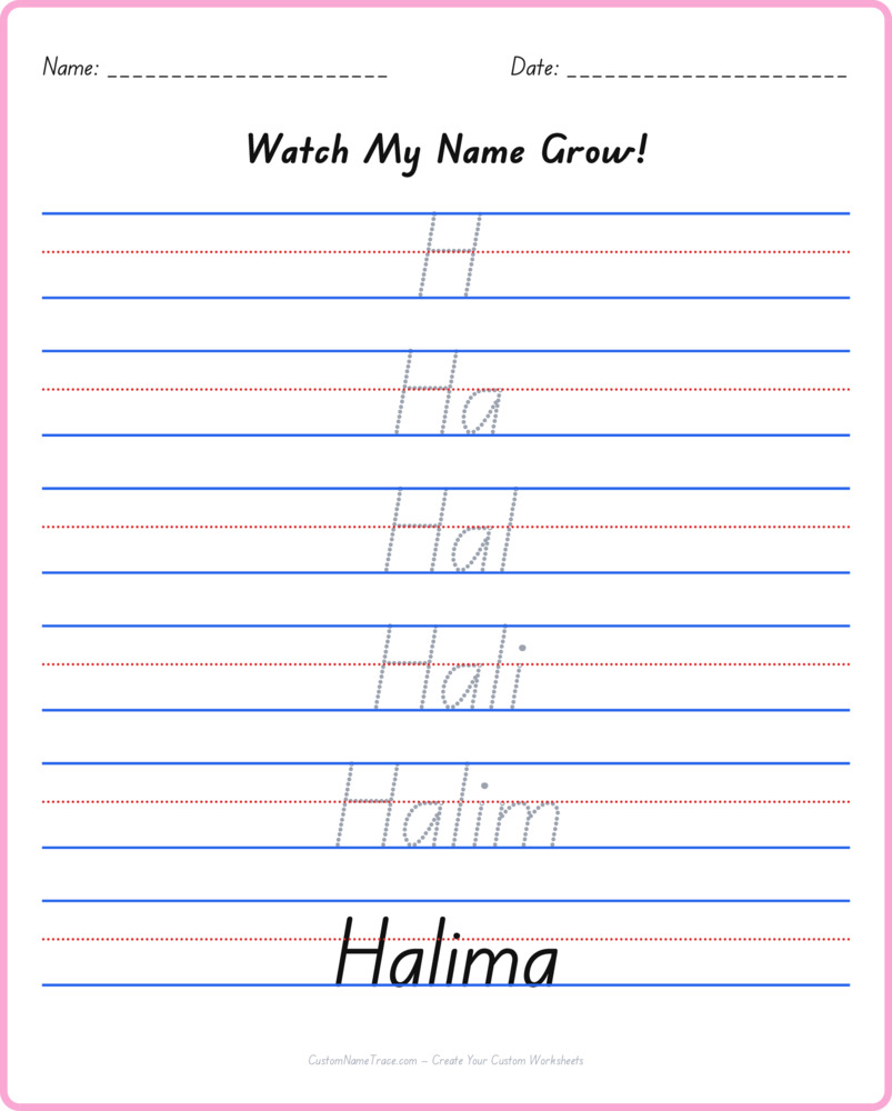 Free Halima custom name tracing - pyramid free worksheet