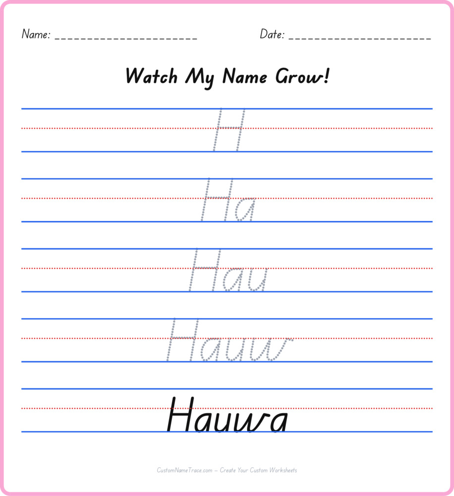 Free Hauwa custom name tracing - pyramid free worksheet