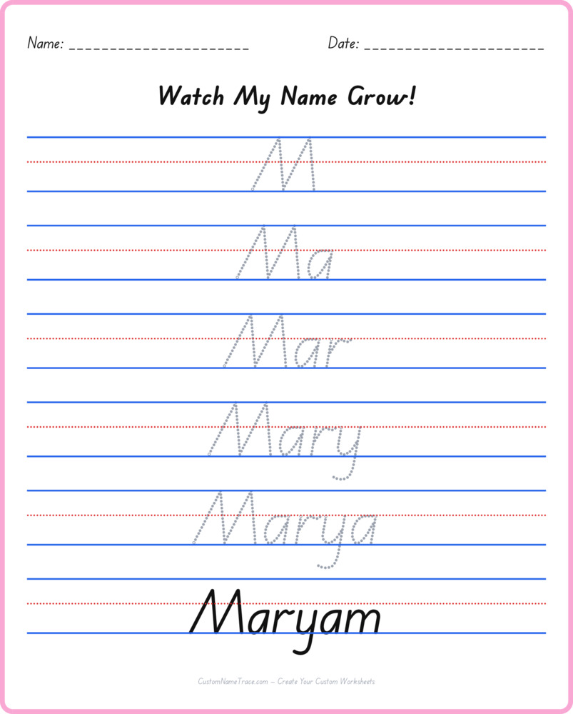 Free Maryam custom name tracing - pyramid free worksheet