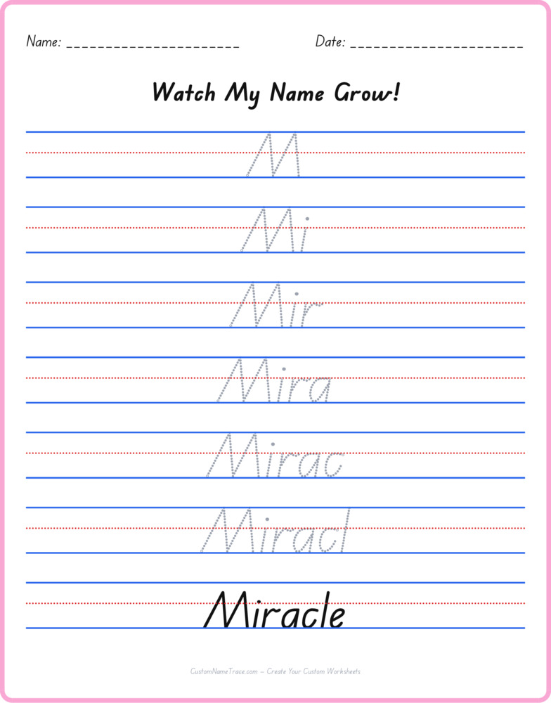 Free Miracle custom name tracing - pyramid free worksheet