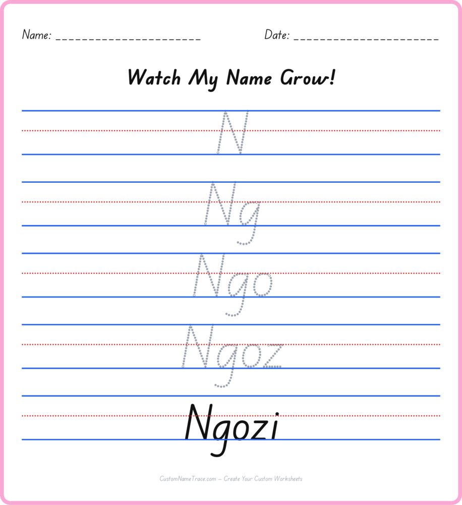 Free Ngozi custom name tracing - pyramid free worksheet