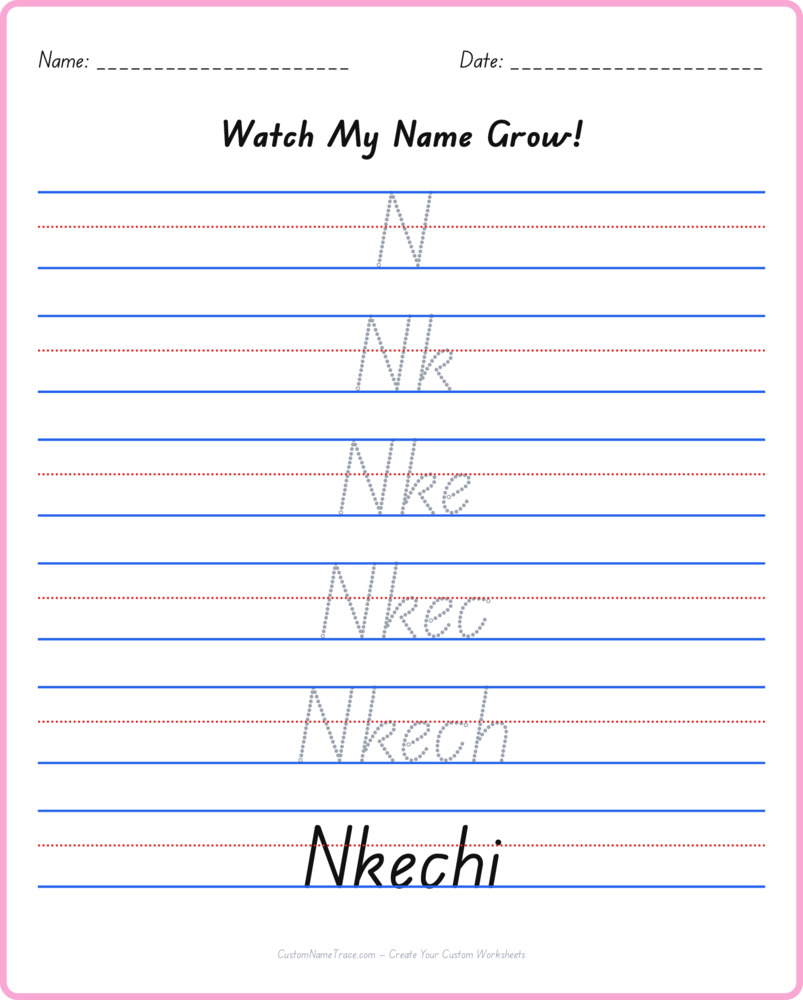 Free Nkechi custom name tracing - pyramid free worksheet