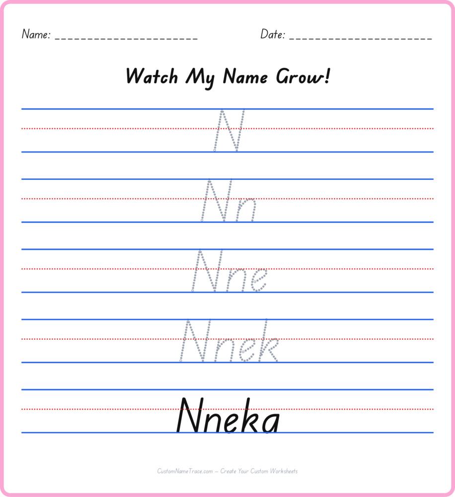 Free Nneka custom name tracing - pyramid free worksheet