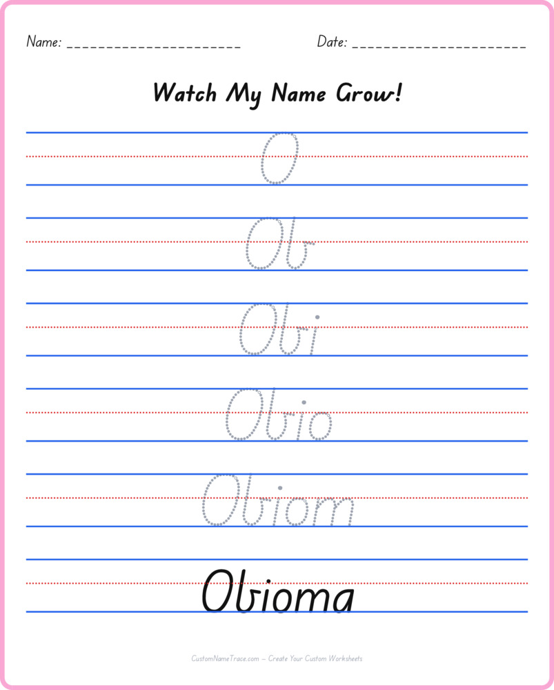 Free Obioma custom name tracing - pyramid free worksheet