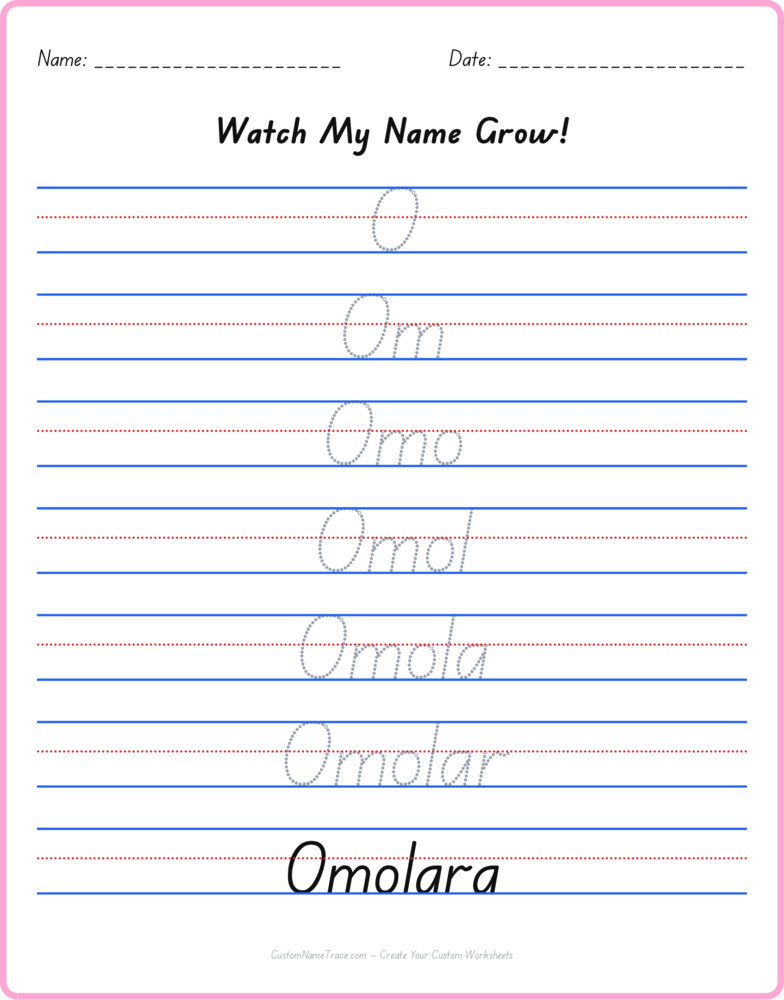 Free Omolara custom name tracing - pyramid free worksheet