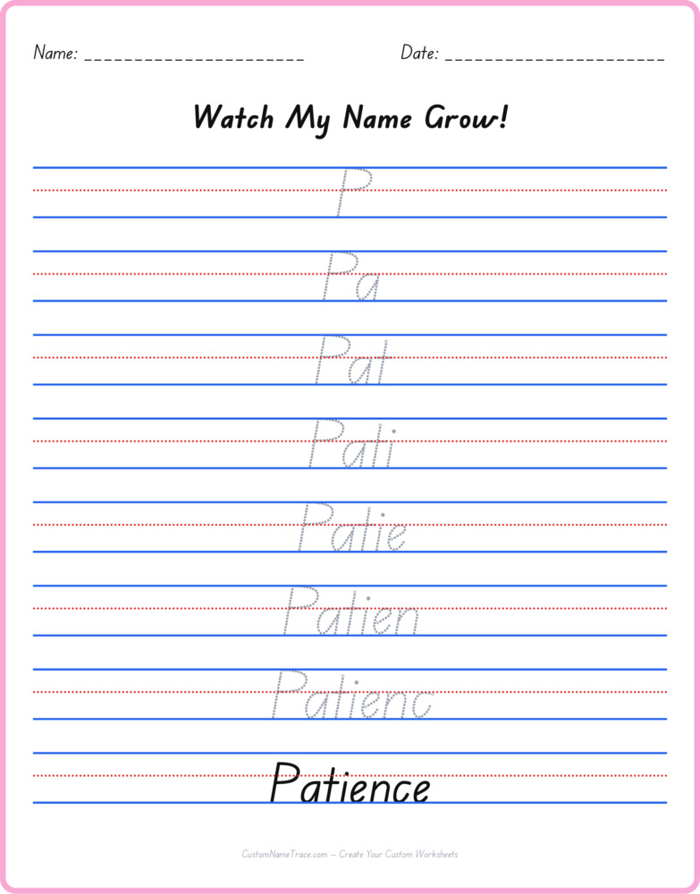 Free Patience custom name tracing - pyramid free worksheet