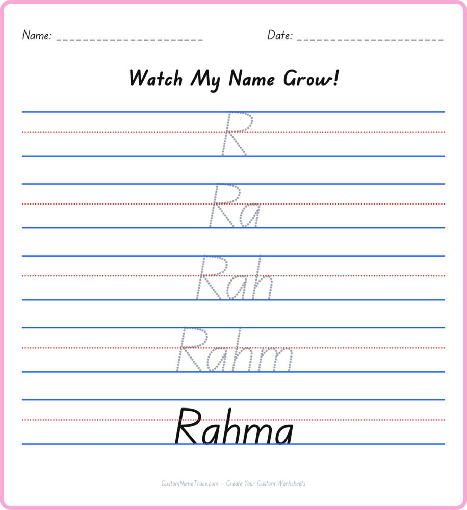 Free Rahma custom name tracing - pyramid free worksheet