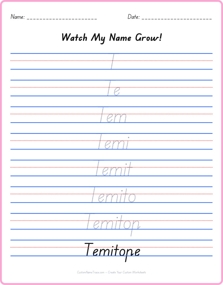 Free Temitope custom name tracing - pyramid free worksheet