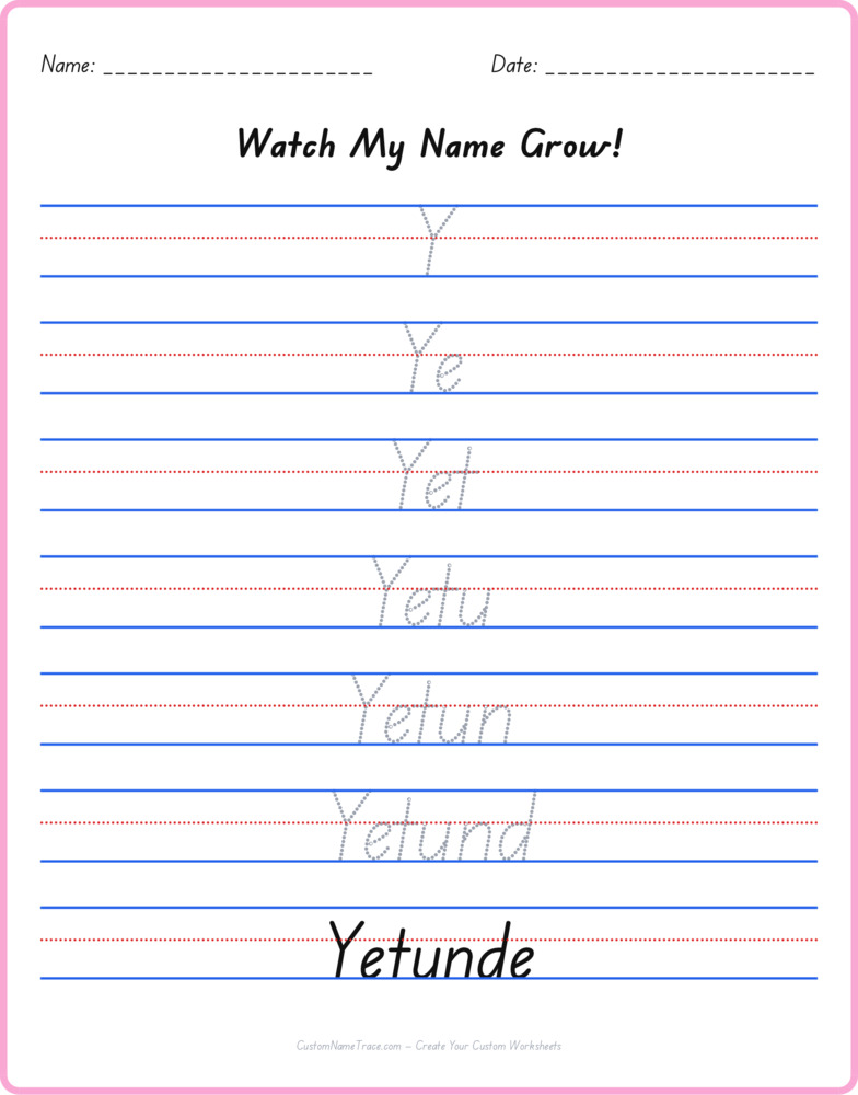 Free Yetunde custom name tracing - pyramid free worksheet