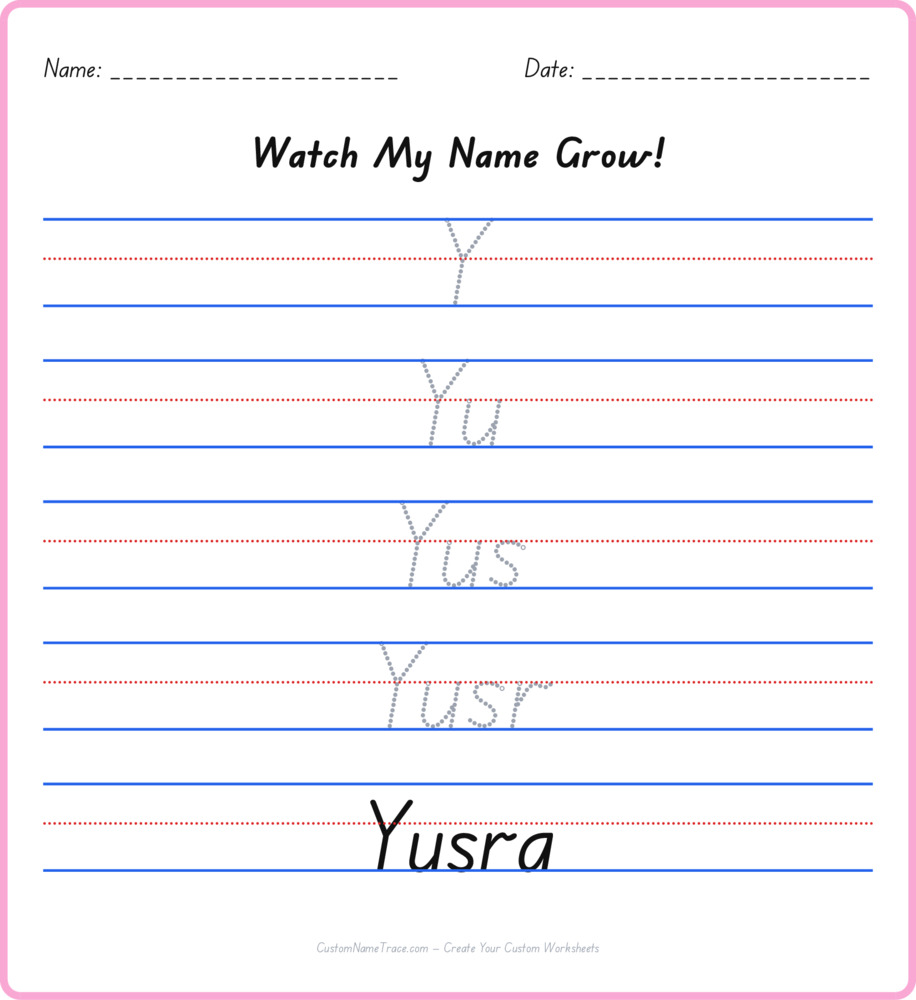 Free Yusra custom name tracing - pyramid free worksheet