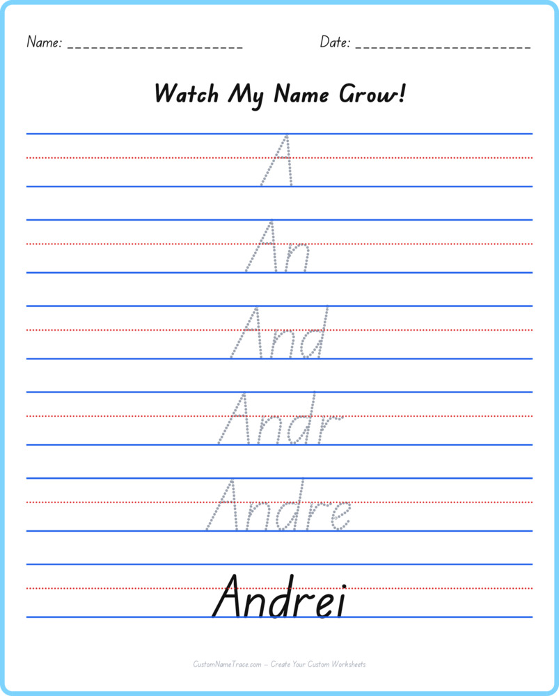 Free Andrei custom name tracing - pyramid free worksheet