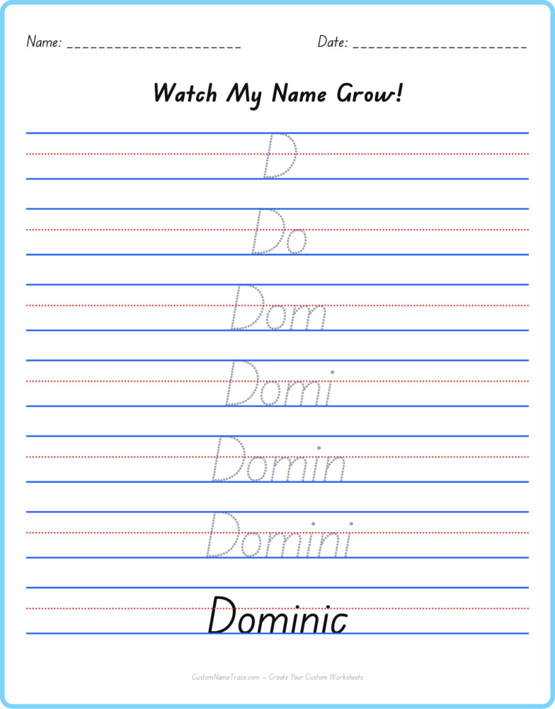 Free Dominic custom name tracing - pyramid free worksheet