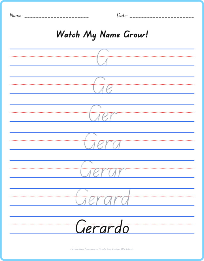 Free Gerardo custom name tracing - pyramid free worksheet