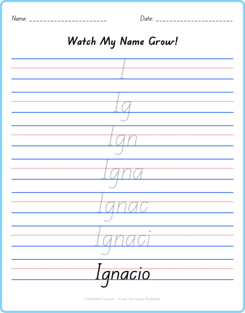 Free Ignacio custom name tracing - pyramid free worksheet
