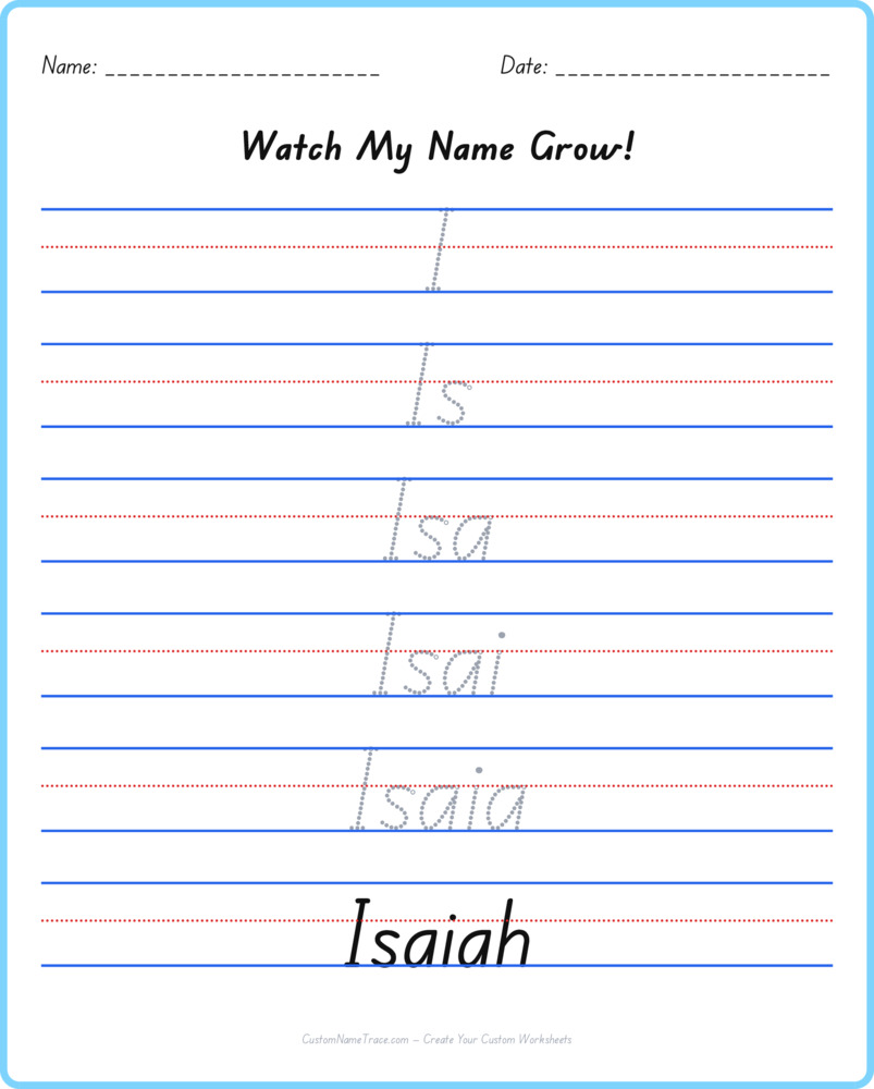 Free Isaiah custom name tracing - pyramid free worksheet