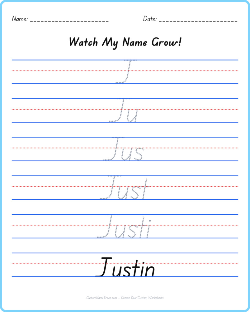 Free Justin custom name tracing - pyramid free worksheet
