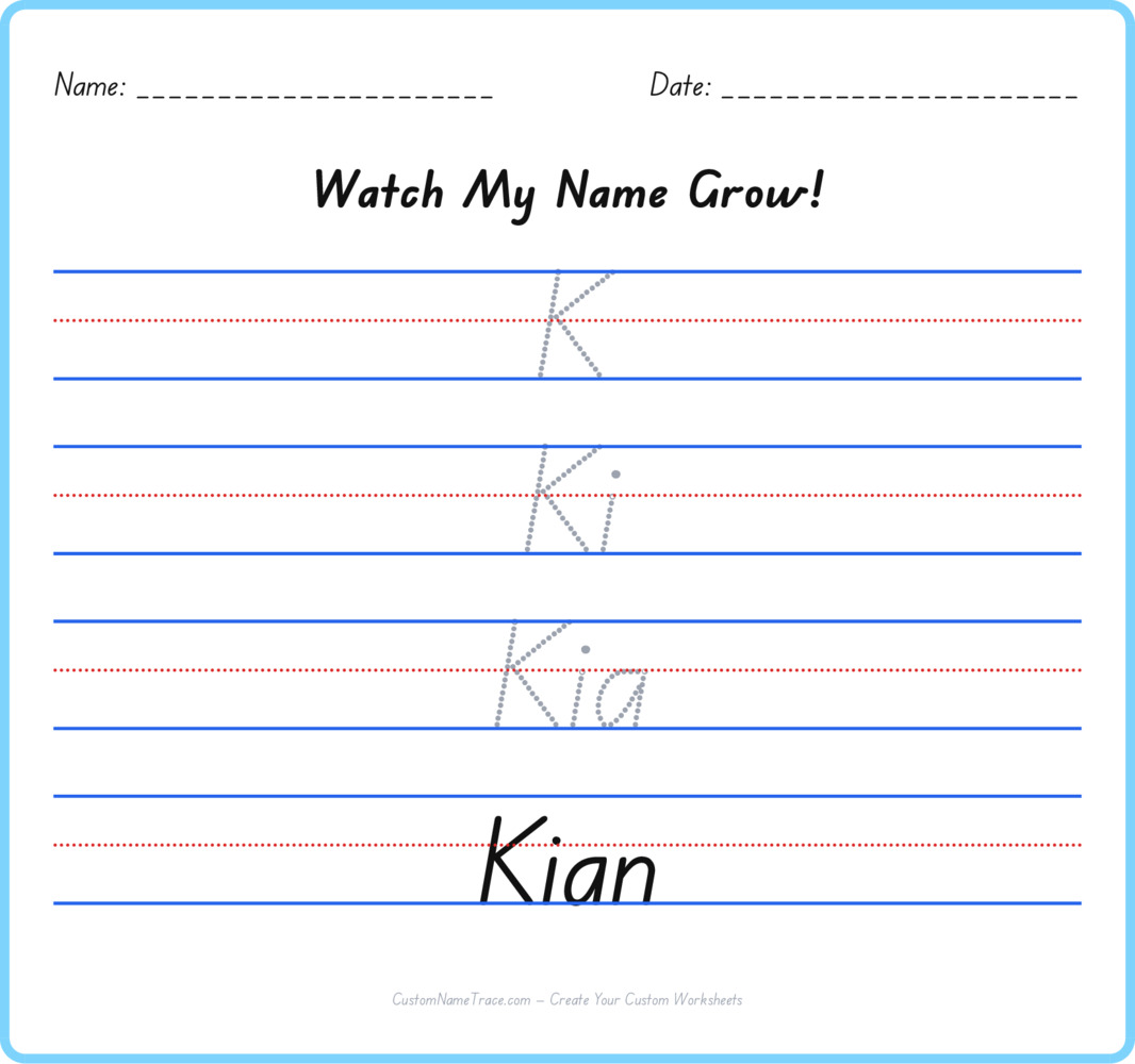 Free Kian custom name tracing - pyramid free worksheet