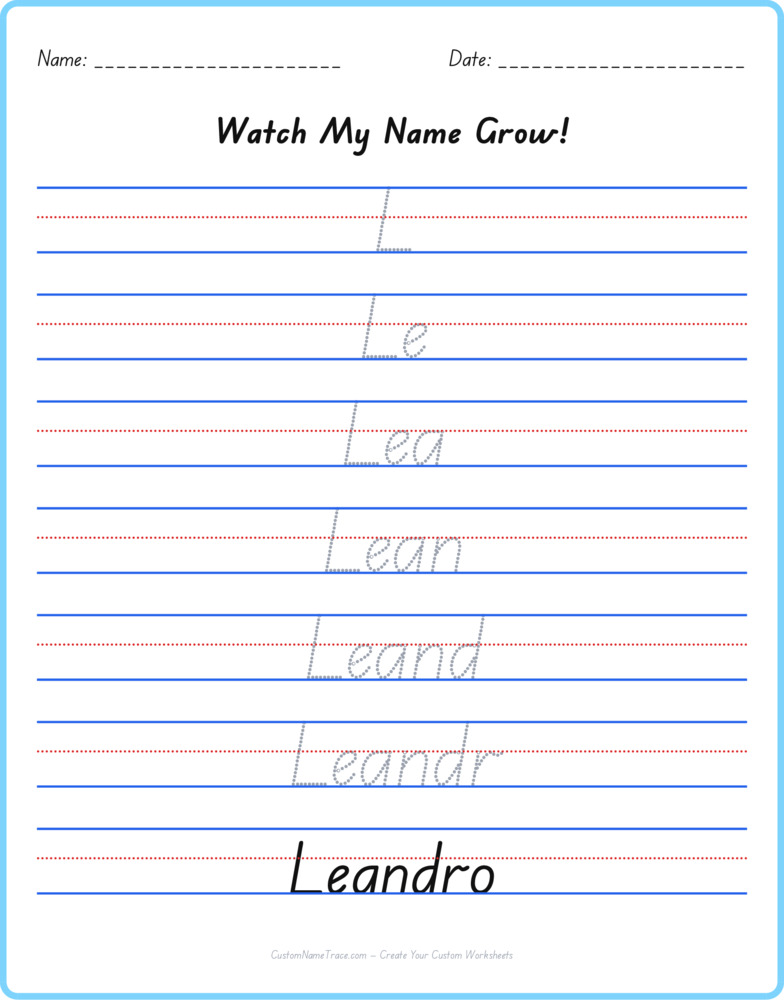 Free Leandro custom name tracing - pyramid free worksheet