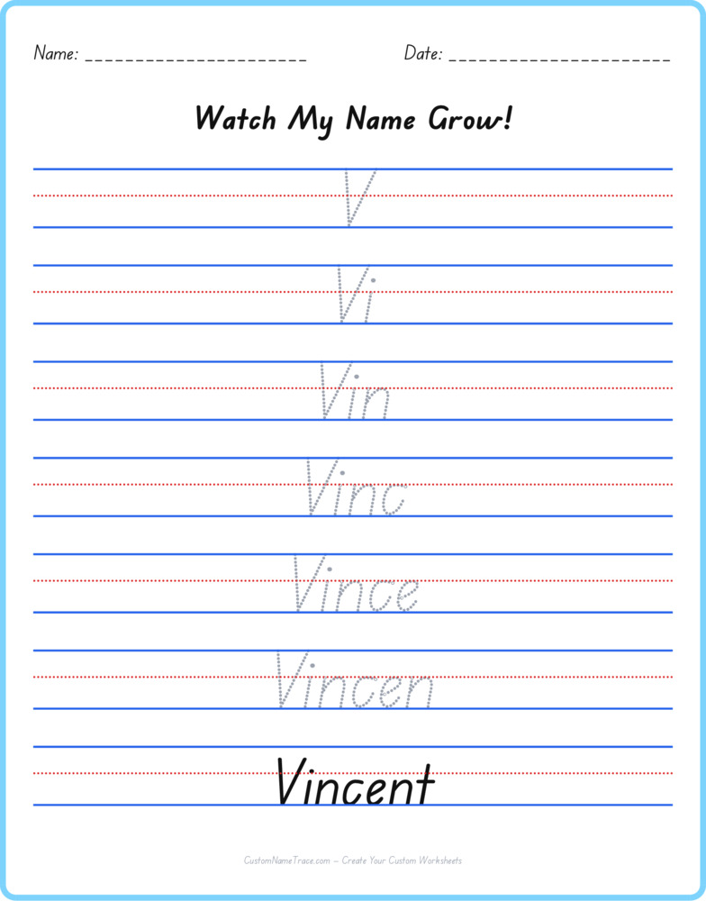 Free Vincent custom name tracing - pyramid free worksheet