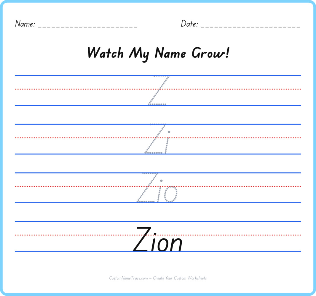 Free Zion custom name tracing - pyramid free worksheet