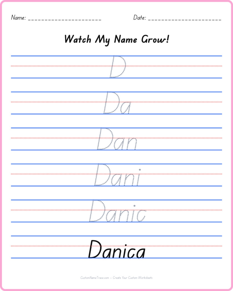 Free Danica custom name tracing - pyramid free worksheet