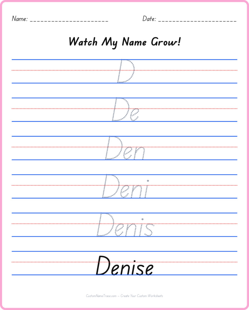 Free Denise custom name tracing - pyramid free worksheet
