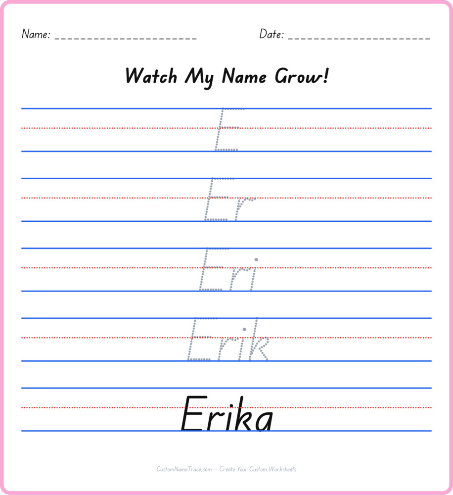 Free Erika custom name tracing - pyramid free worksheet