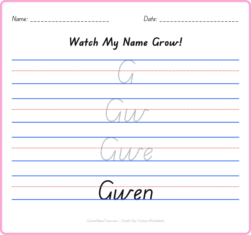 Free Gwen custom name tracing - pyramid free worksheet