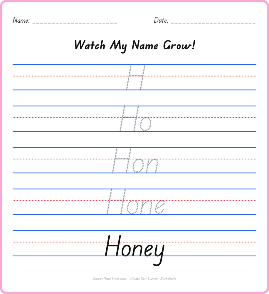 Free Honey custom name tracing - pyramid free worksheet