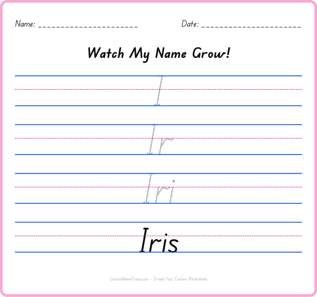 Free Iris custom name tracing - pyramid free worksheet