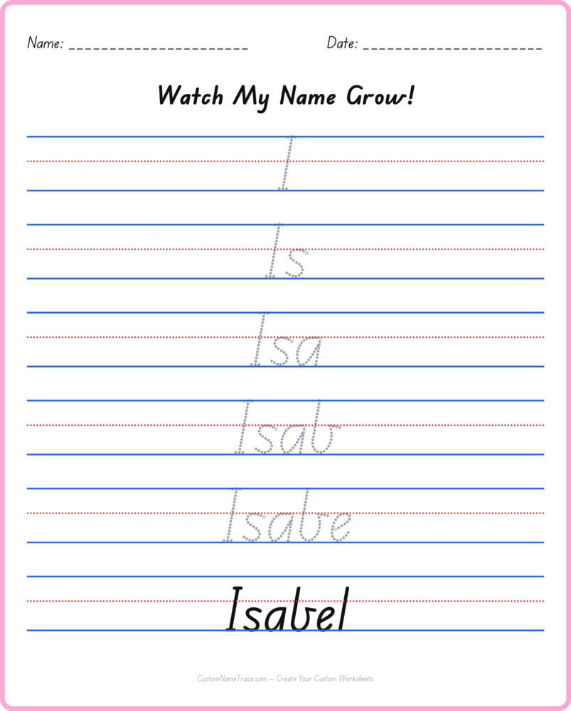Free Isabel custom name tracing - pyramid free worksheet