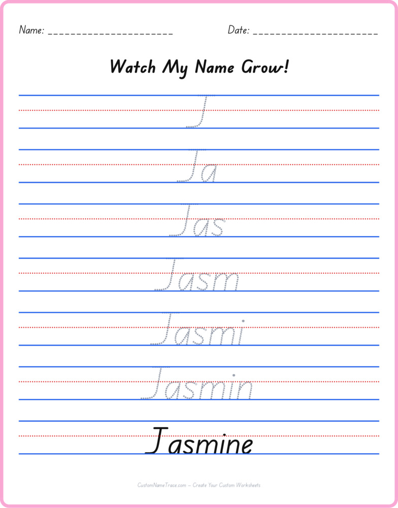 Free Jasmine custom name tracing - pyramid free worksheet