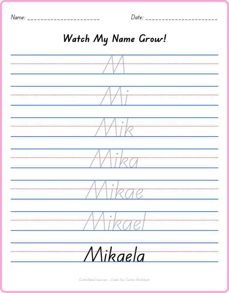 Free Mikaela custom name tracing - pyramid free worksheet