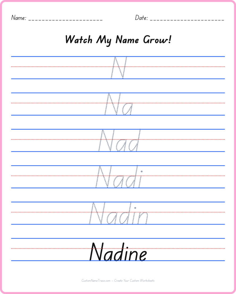 Free Nadine custom name tracing - pyramid free worksheet