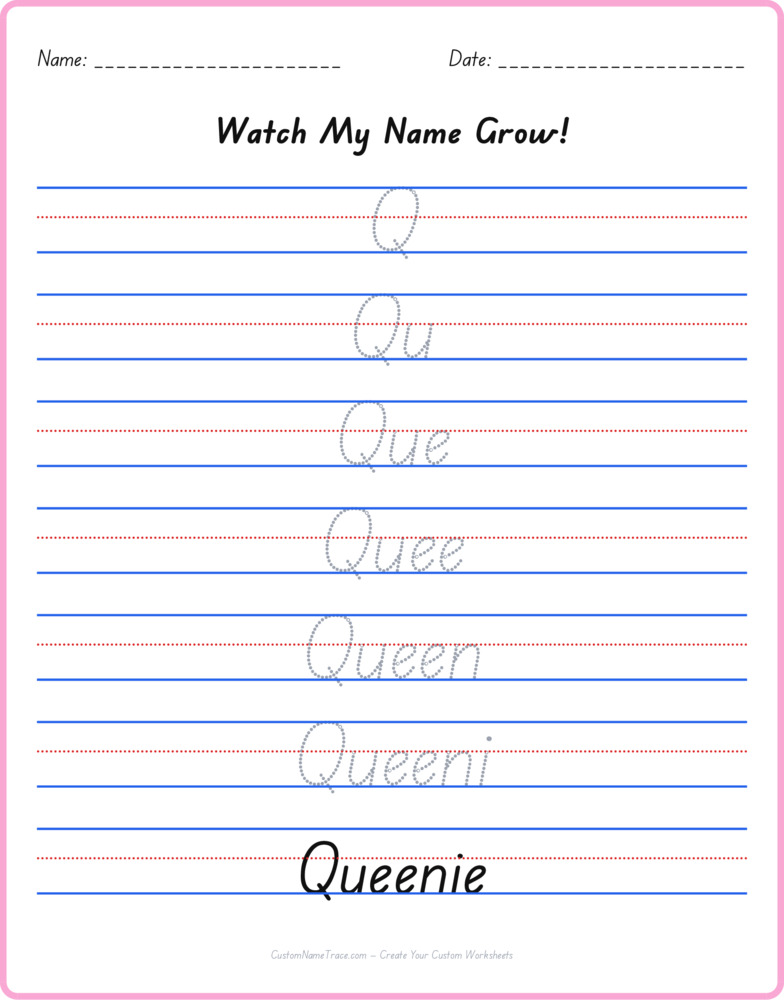 Free Queenie custom name tracing - pyramid free worksheet