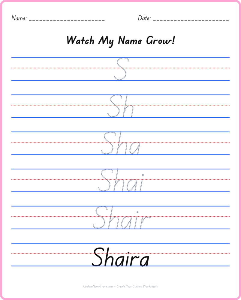 Free Shaira custom name tracing - pyramid free worksheet