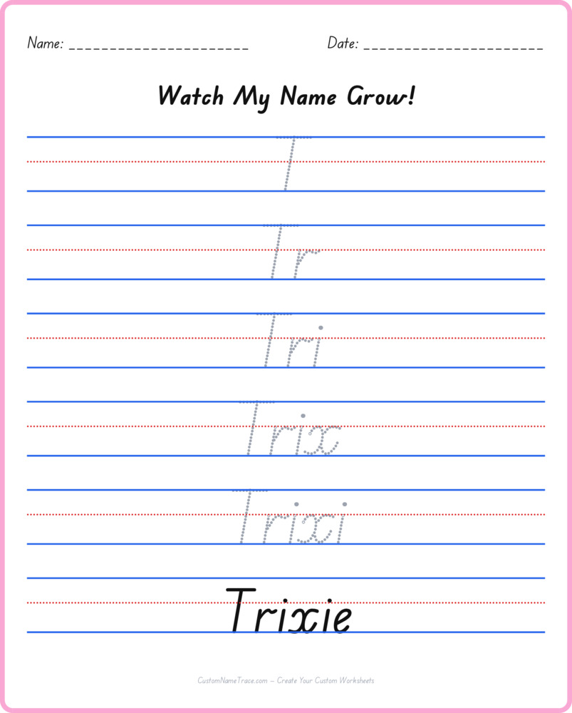 Free Trixie custom name tracing - pyramid free worksheet